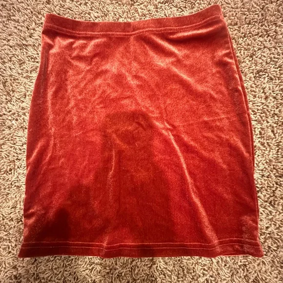Rust colored Velvet Mini Skirt with Pearl Details - Picture 6 of 6